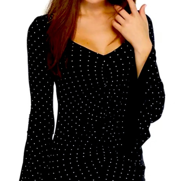 💫 FREE PEOPLE What A Babe Top Black with White Polka Dot Bell Sleeve Blouse NWT - Picture 14 of 15